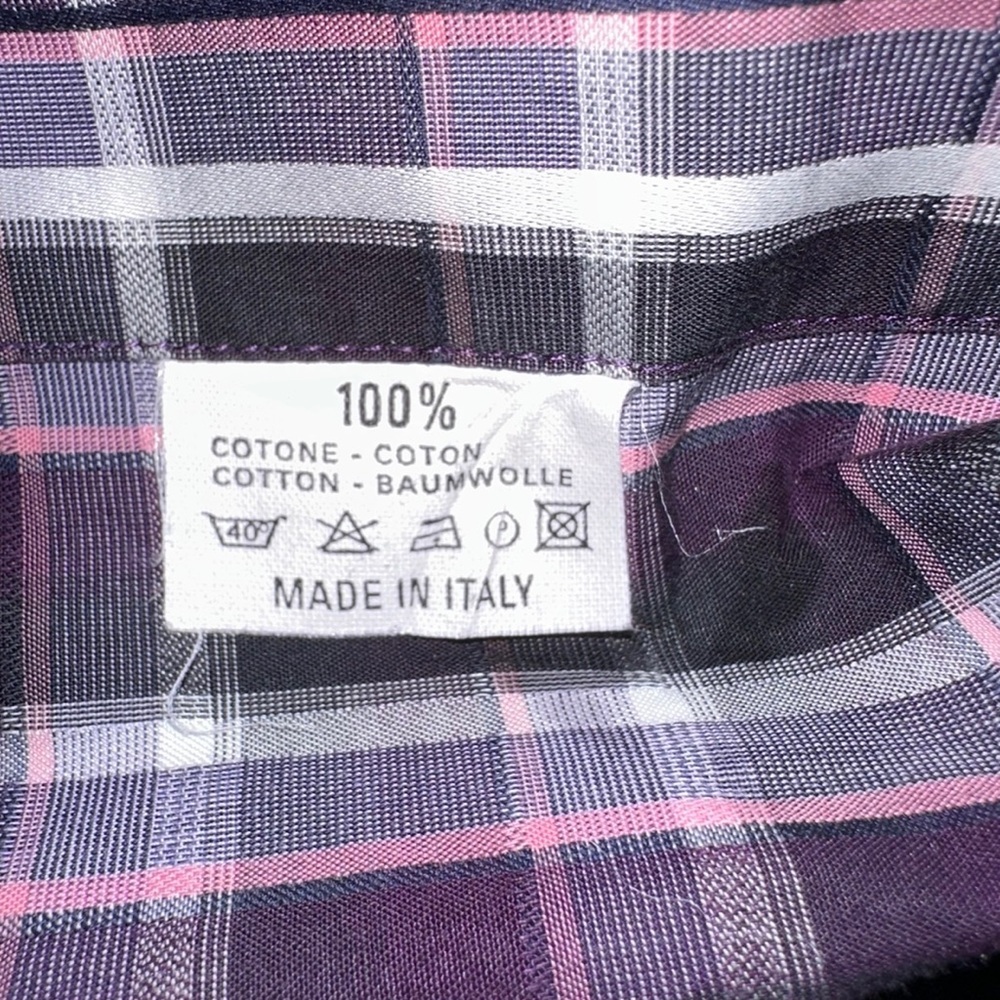 ETRO Milano Shirt Mens 100% Cotton Made in Italy Purple Plaid Button Up Size L - Picture 6 of 8